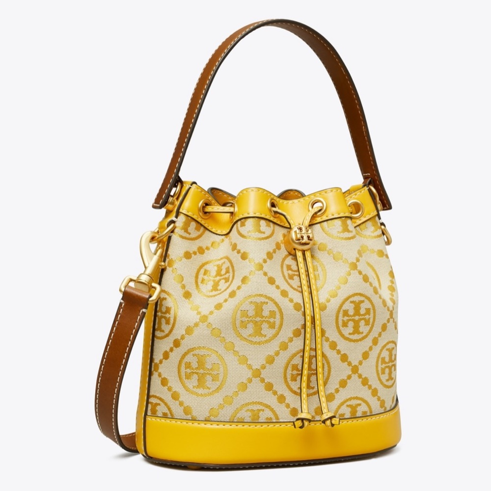 Tory Burch T Monogram Jacquard Bucket Bag Yellow
